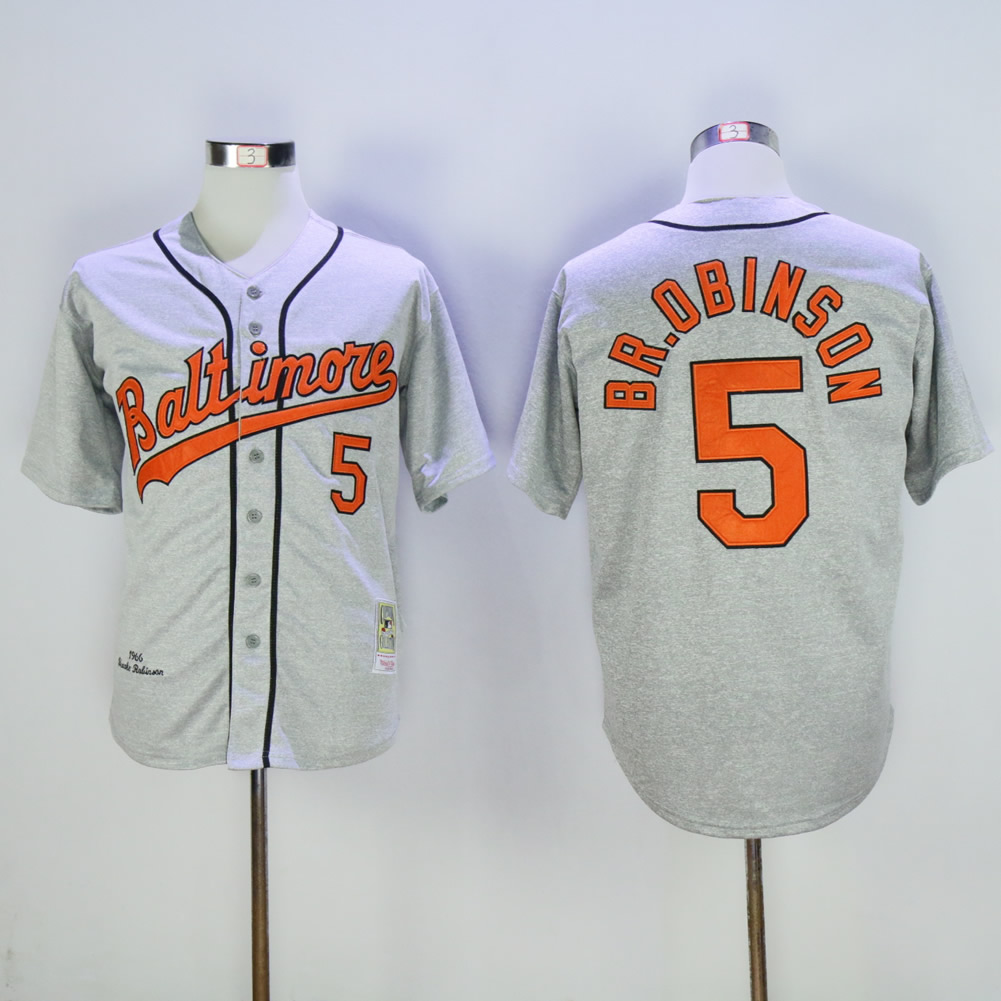 Men Baltimore Orioles #5 Robinson Grey Throwback MLB Jerseys
